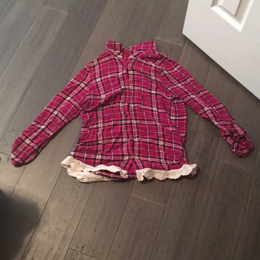Button up plaid pink shirt!❤️